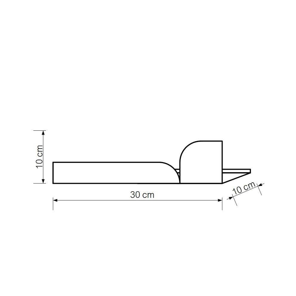 Esquema en dimensiones de estantería metálica mediana Torino de 30 cm de largo y 10 cm de ancho.