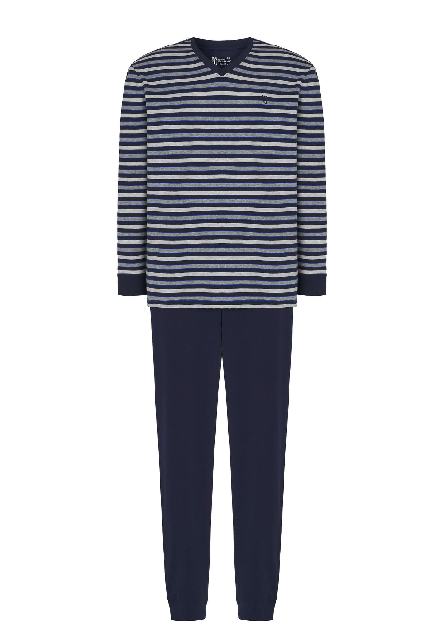 Pijama Hombre Largo Pico Algodón Punto Rayas - Gris 5307_22