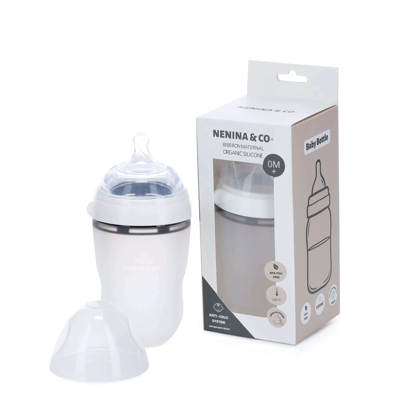 Pack Biberon Blanco flujo lento + Chupete Clásico Oliva Nenina & Co