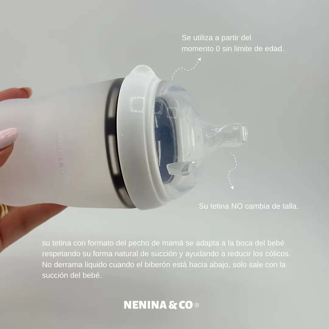 Pack Biberon Blanco flujo lento + Chupete Clásico Oliva Nenina & Co