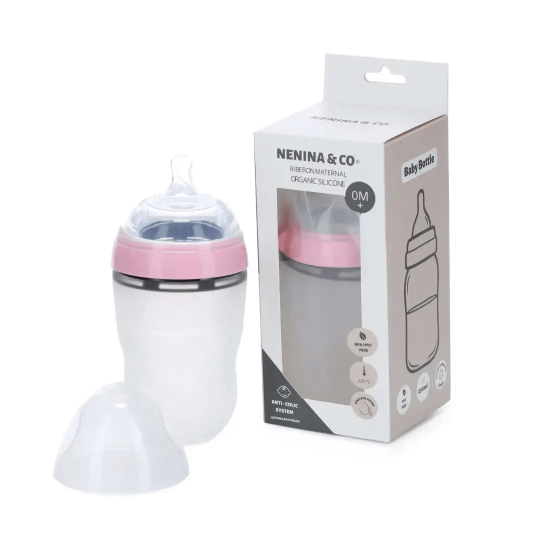 Biberón de silicona Rosa Anticolico de silicona orgánica Nenina & Co