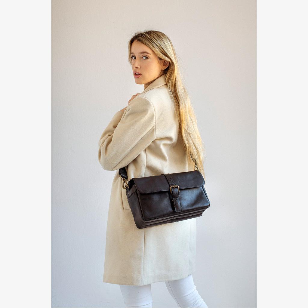 Paris black leather camera bag. Fast shipping