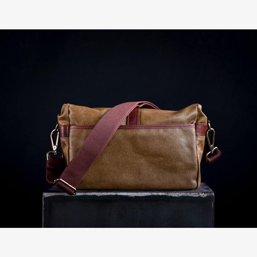 Olive Green Waxed Canvas Camera Bag handmade in Spain by expert artisans