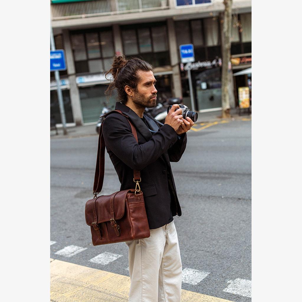 Roma Cognac Leather Camera Bag