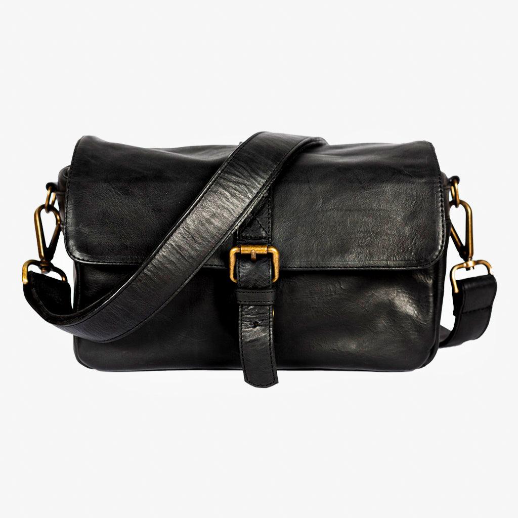 Paris black leather camera bag handmade in Spain from genuine leather
