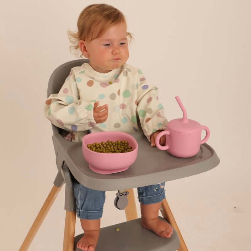 Kit Deluxe Vajilla + Babero BLW Pink 9 Piezas de Silicona orgánica con ventosas Nenina & Co