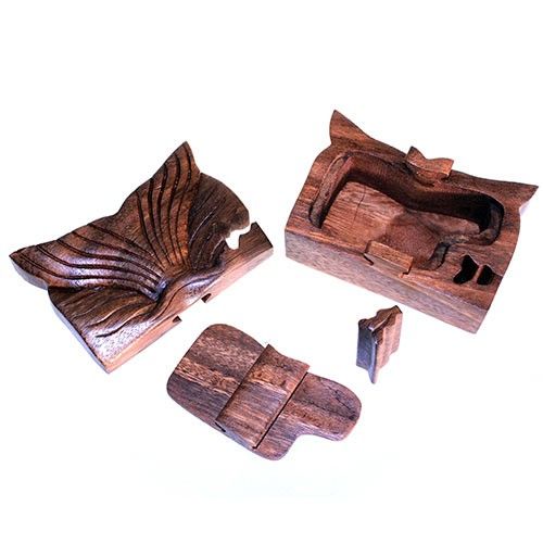 Caja Mágica De Madera Tallada – Rompecabezas Con Compartimento Secreto Y Llave Escondida