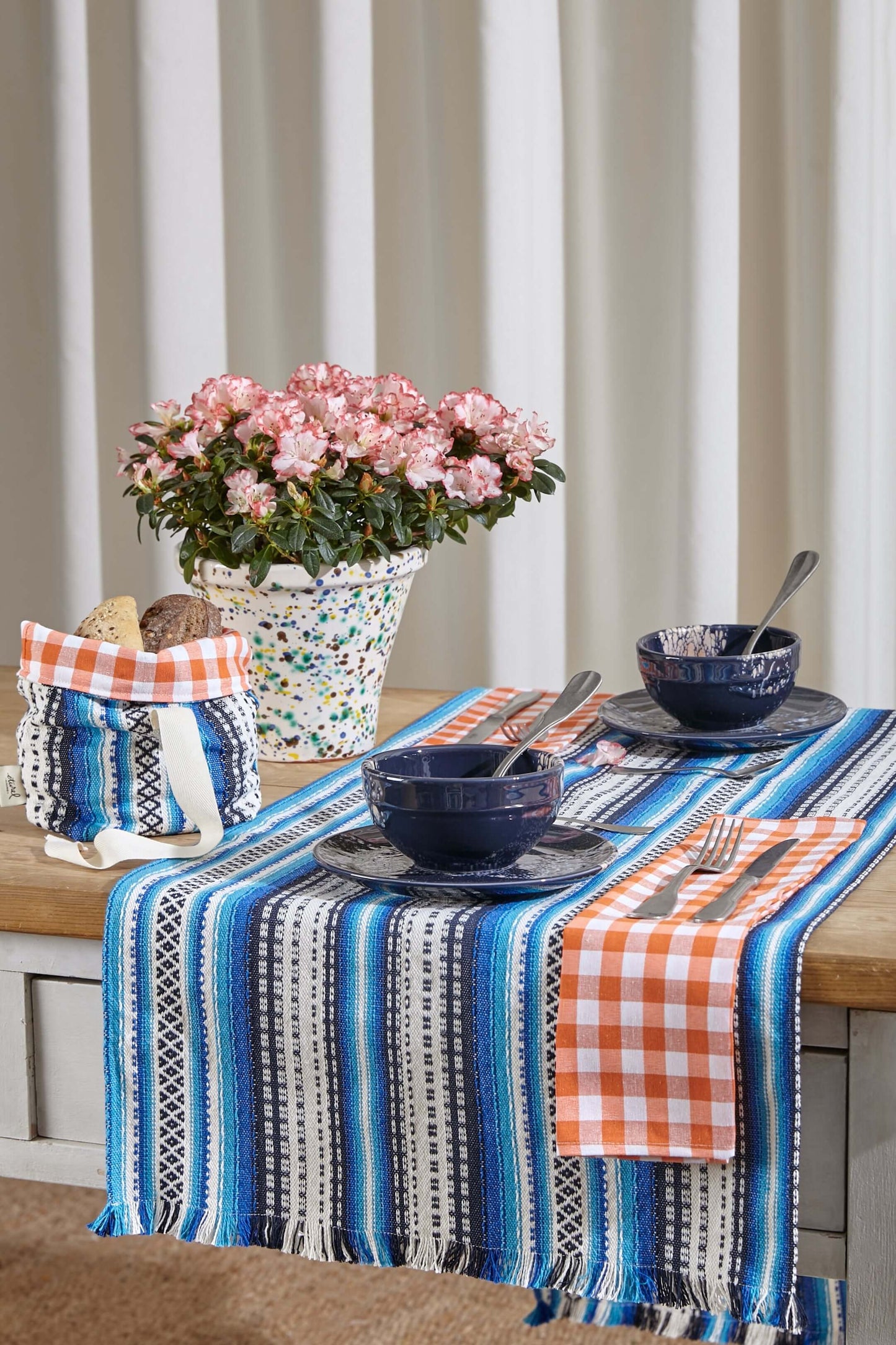 Camino de mesa alpujarra tonos azules 155cm decoración mediterránea