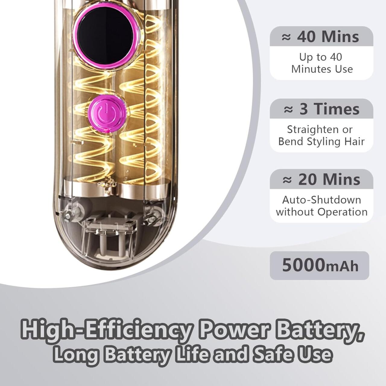 Cepillo alisador con batería de larga duración de 5000 mAh para viajes