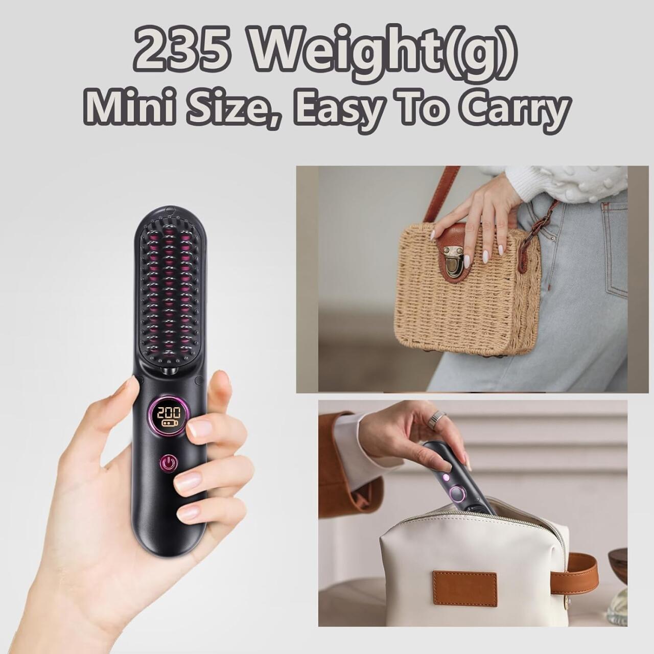 Cepillo alisador ligero de 235 g con calentamiento rápido y pantalla LCD