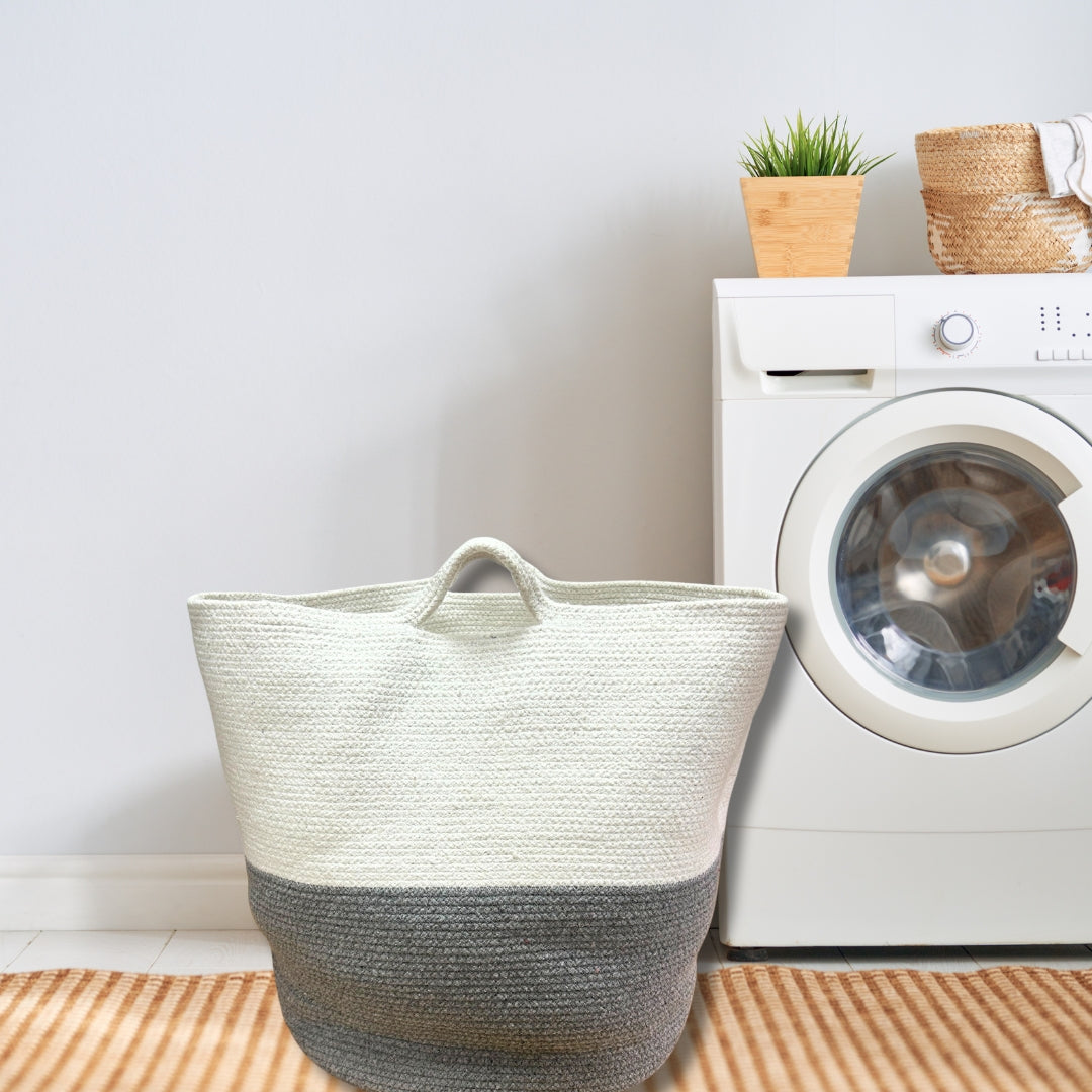 Cesto grande de cuerda de algodón gris 45x40 cm funcional