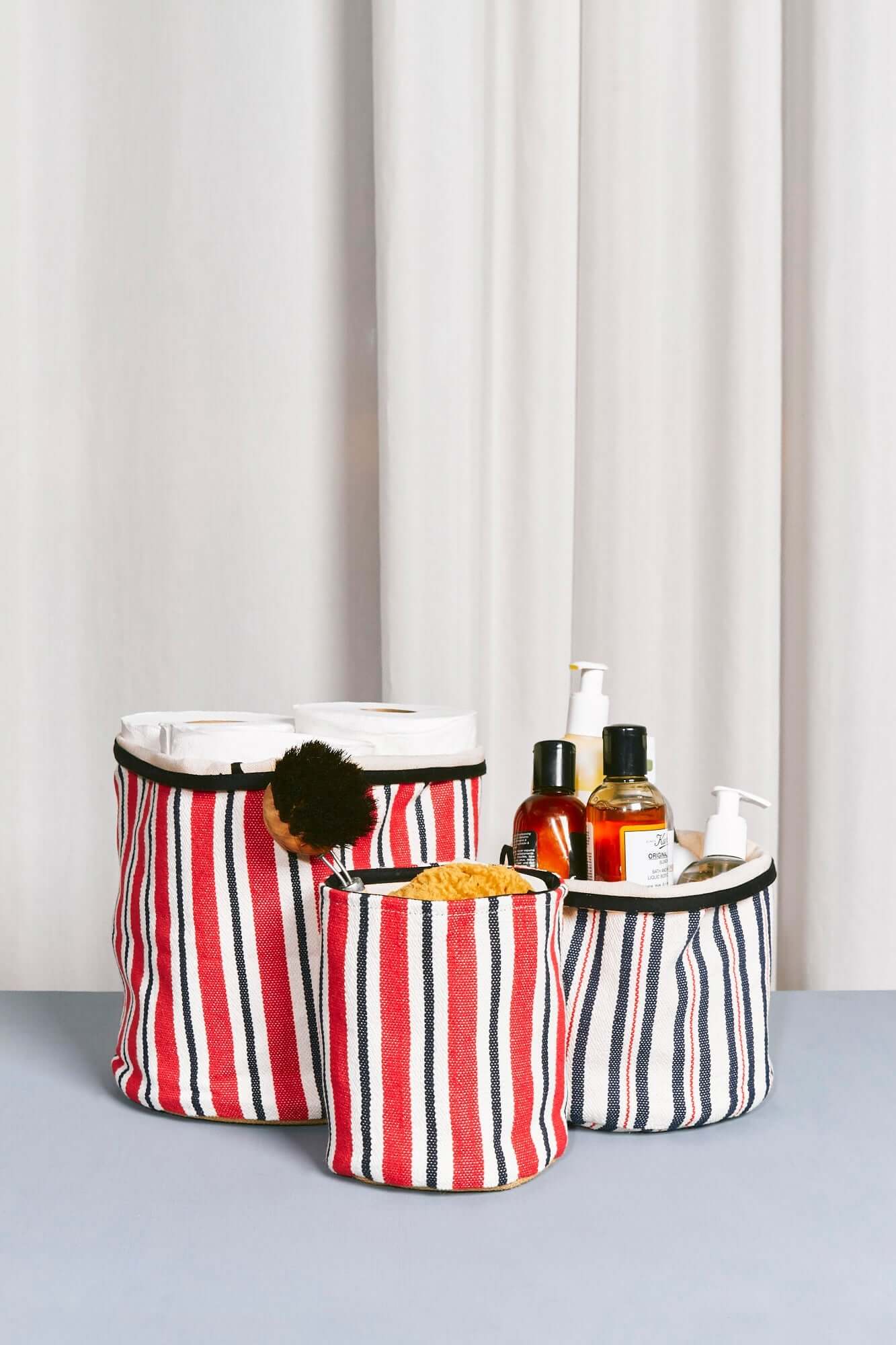 Cesto loneta rojo y azul