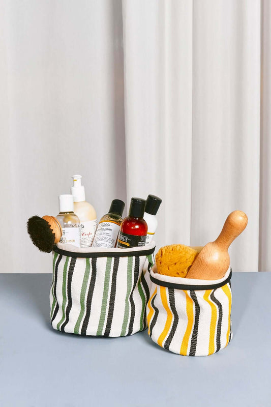 Cesto loneta verde y amarillo