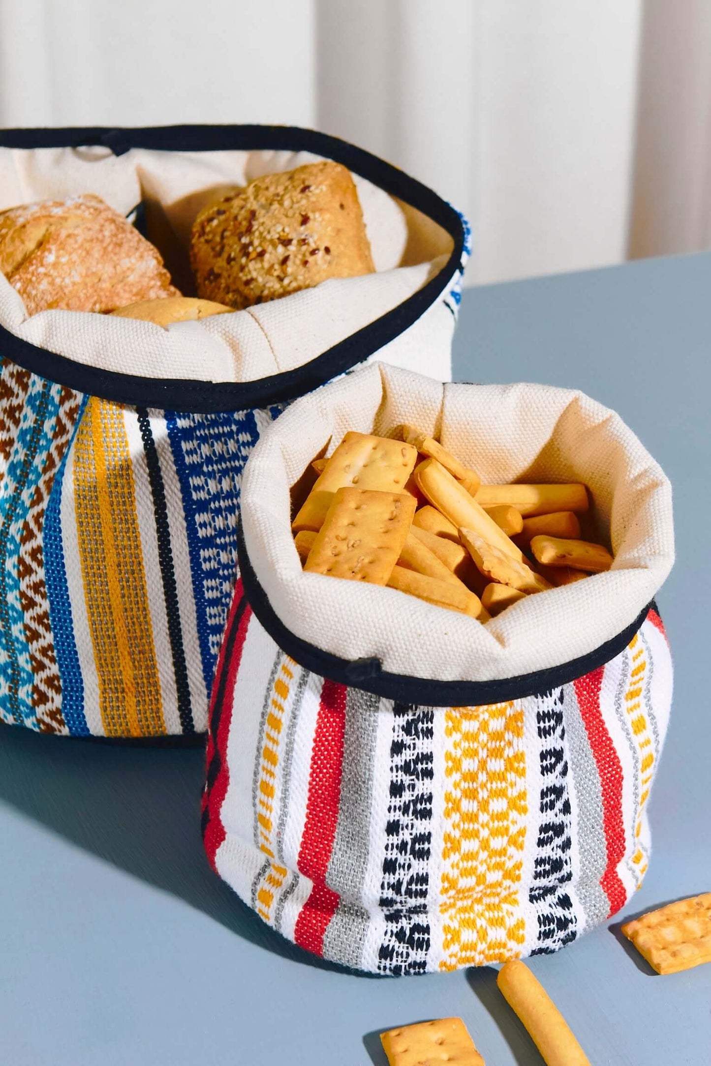 Cesto Tejido Morellano Azul Rojo Artesanal