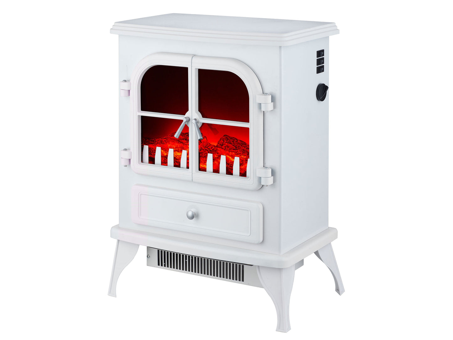 Chimenea Eléctrica de Suelo Retro Blanca control analógico fácil de usar