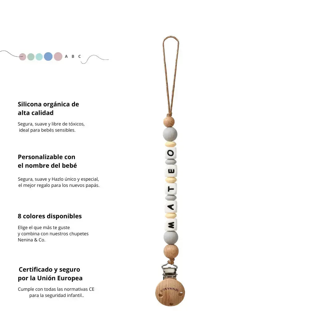 Chupetero Personalizado Blue con Nombre en Silicona Orgánica | Nenina & Co.