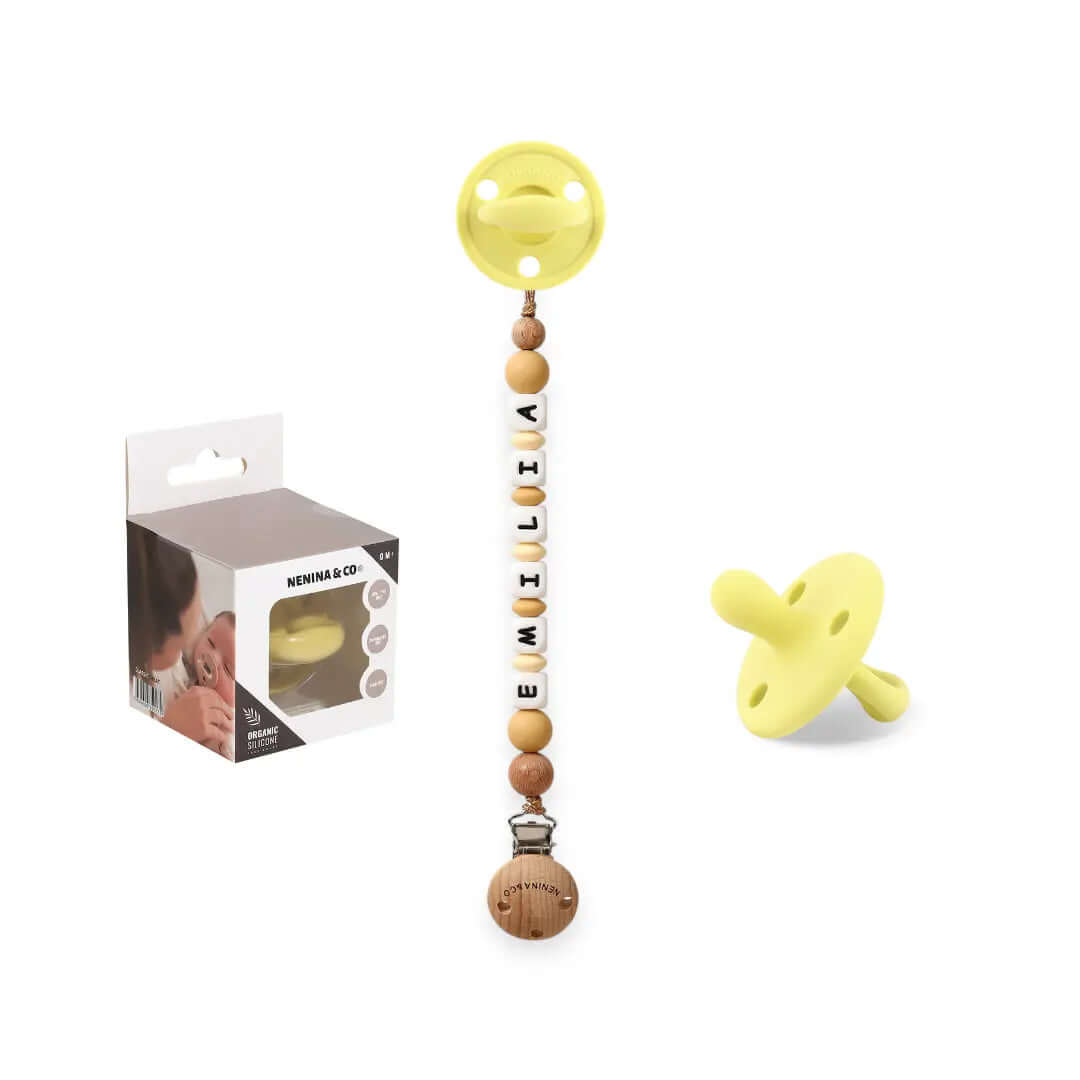 Kit Chupete Clásico de Silicona + Chupetero Beige con Nombre | Nenina & Co.