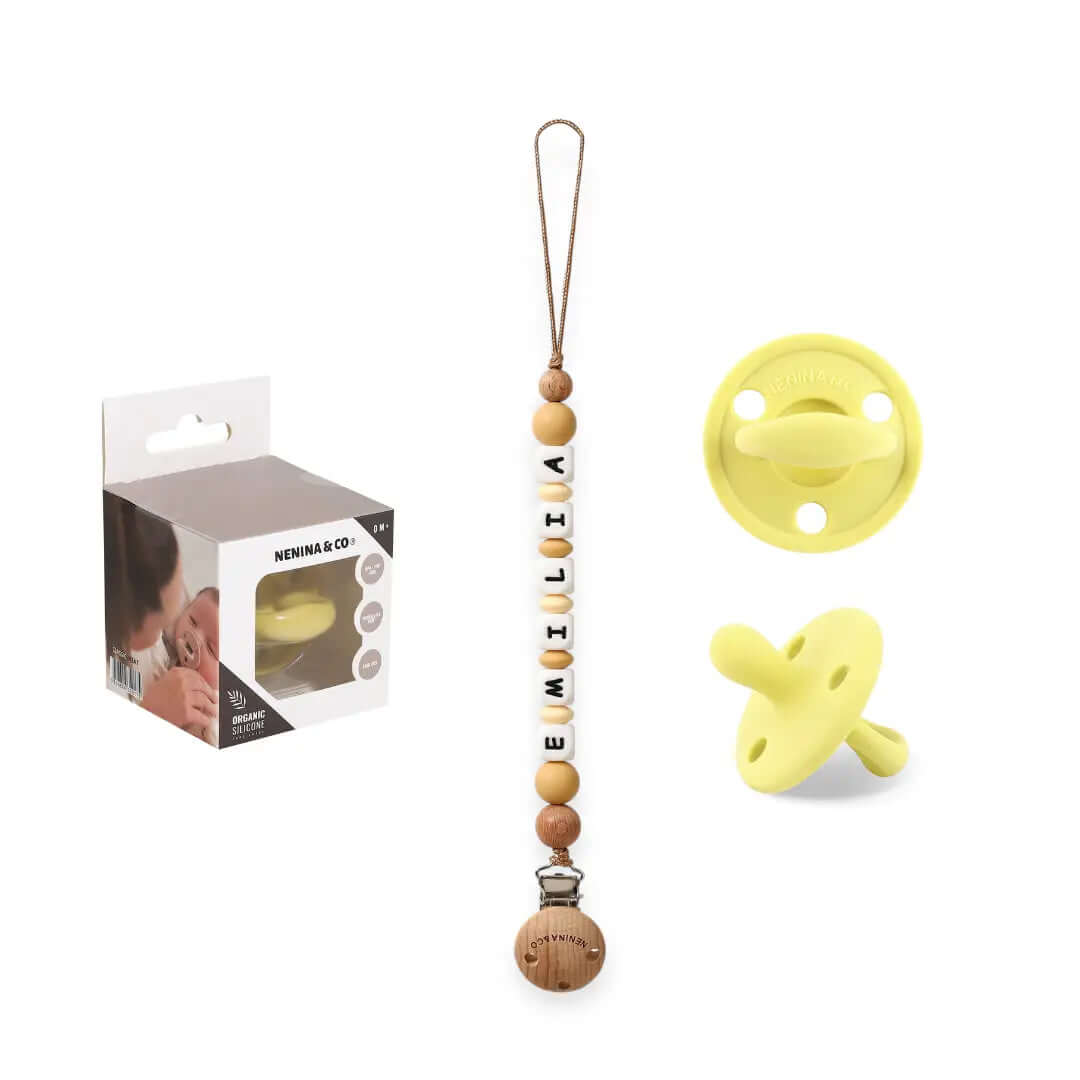 Kit Chupete Clásico de Silicona + Chupetero Beige con Nombre | Nenina & Co.