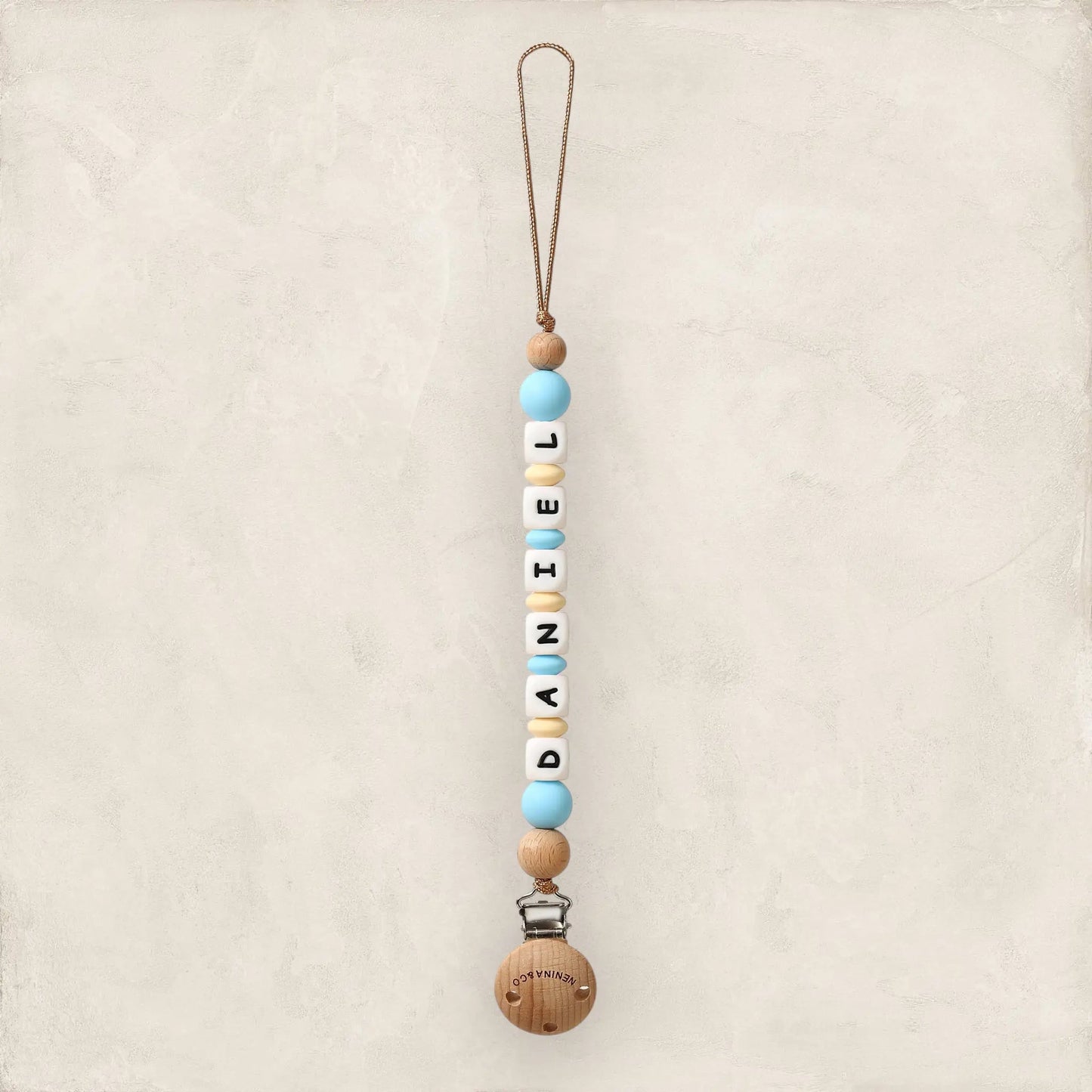 Chupetero Personalizado Celeste con Nombre en Silicona Orgánica | Nenina & Co.