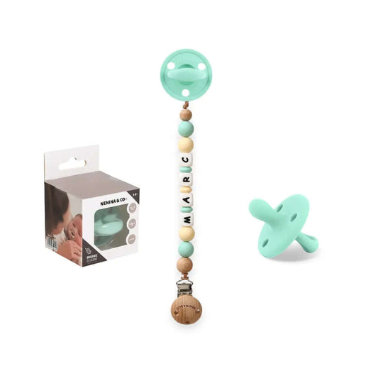 Kit Chupete Clásico Mint de Silicona + Chupetero con Nombre | Nenina & Co.