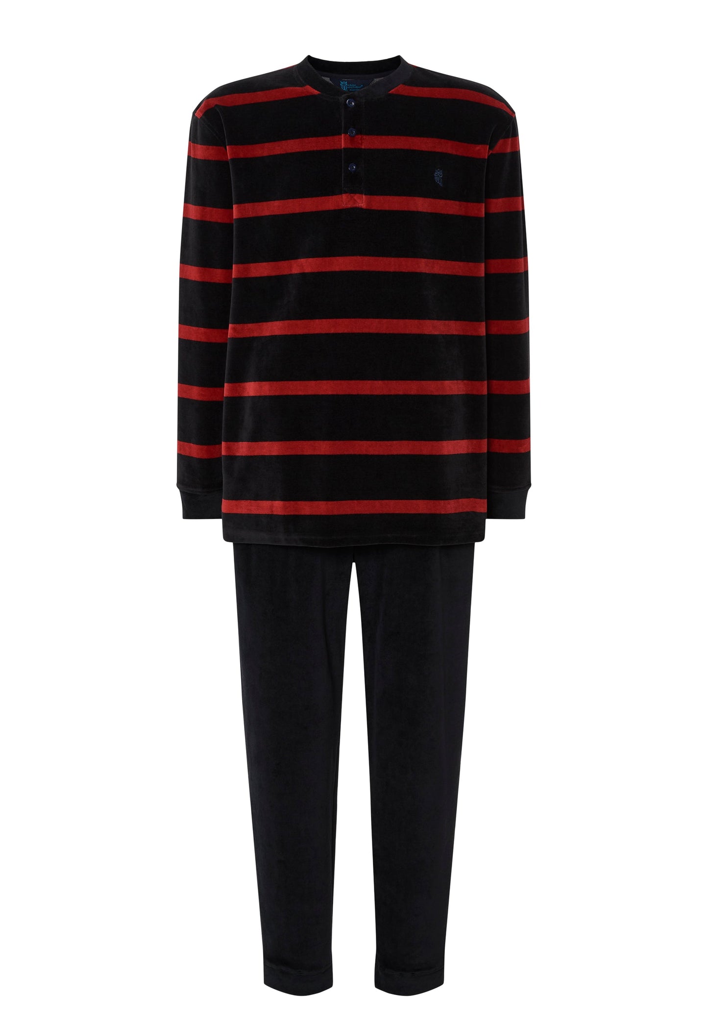 Pijama Hombre Invierno Terciopelo Azul Marino con Rayas - Cálido y Elegante