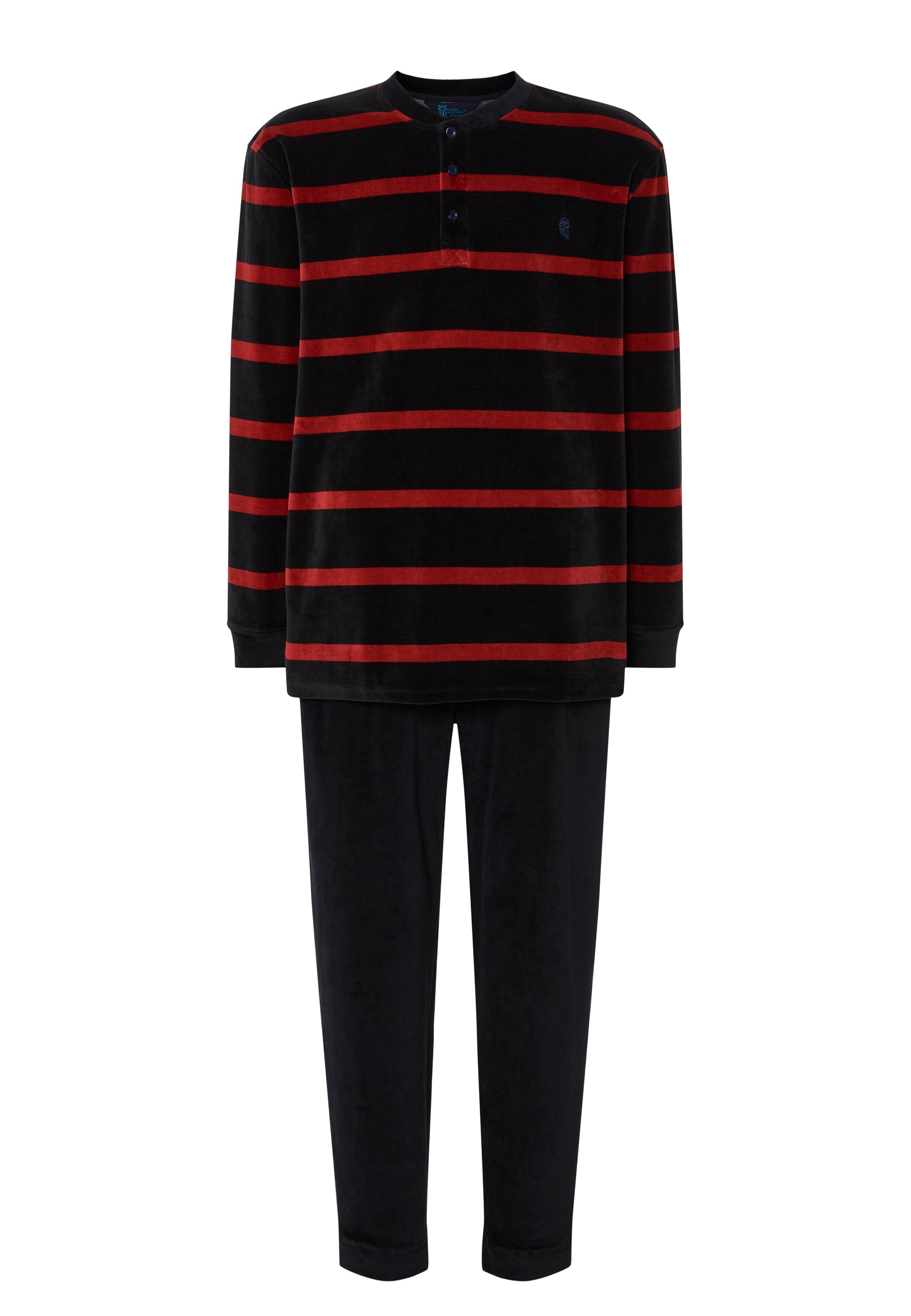 Pijama Hombre Invierno Terciopelo Azul Marino con Rayas - Cálido y Elegante