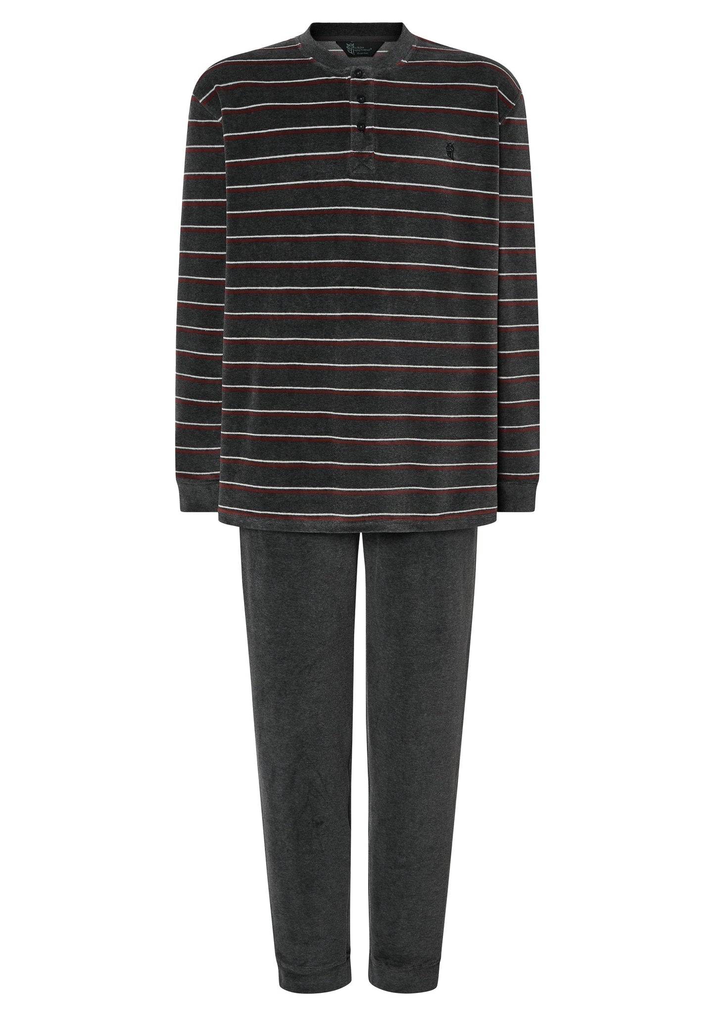 Pijama Hombre Invierno Terciopelo Rayas Gris - Cálido y Elegante