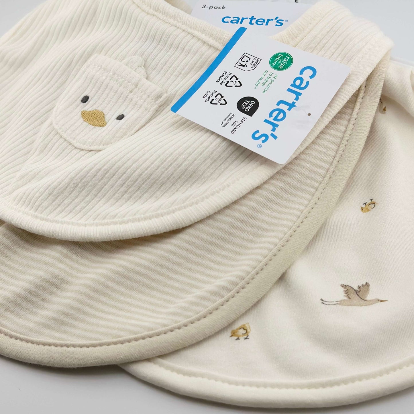 Pack tres baberos algodón diseño aves