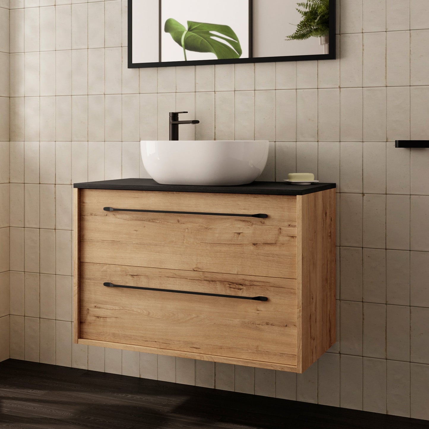 BATHME LENNOX Mueble de Baño con Lavabo y Encimera Roble Ostippo Ebony