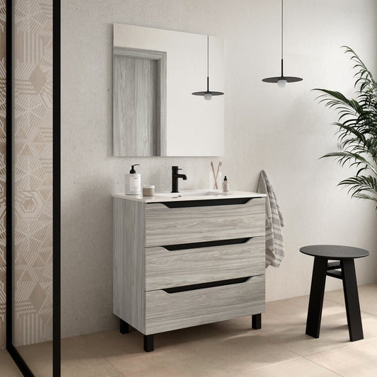 BATHME TRIO Conjunto Completo Mueble de Baño 3 Cajones Color Roble Estela