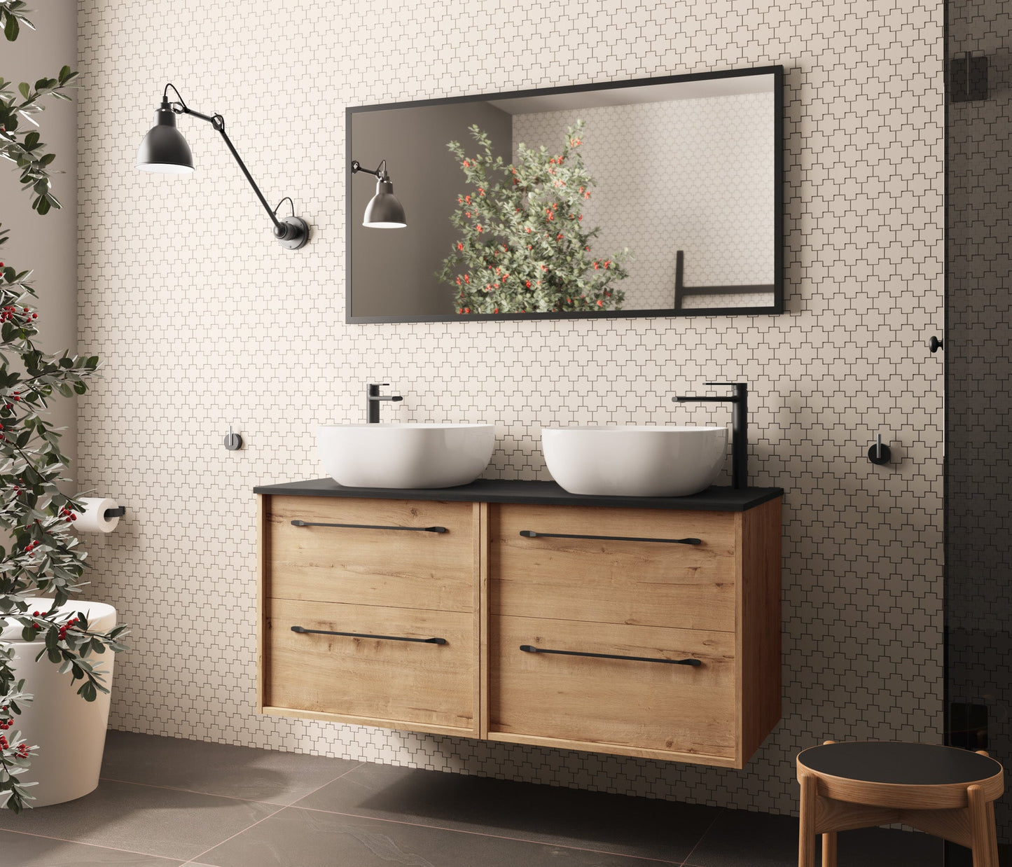 BATHME LENNOX Conjunto Mueble de Baño Completo con Encimera 120 Roble Ostippo Ebony