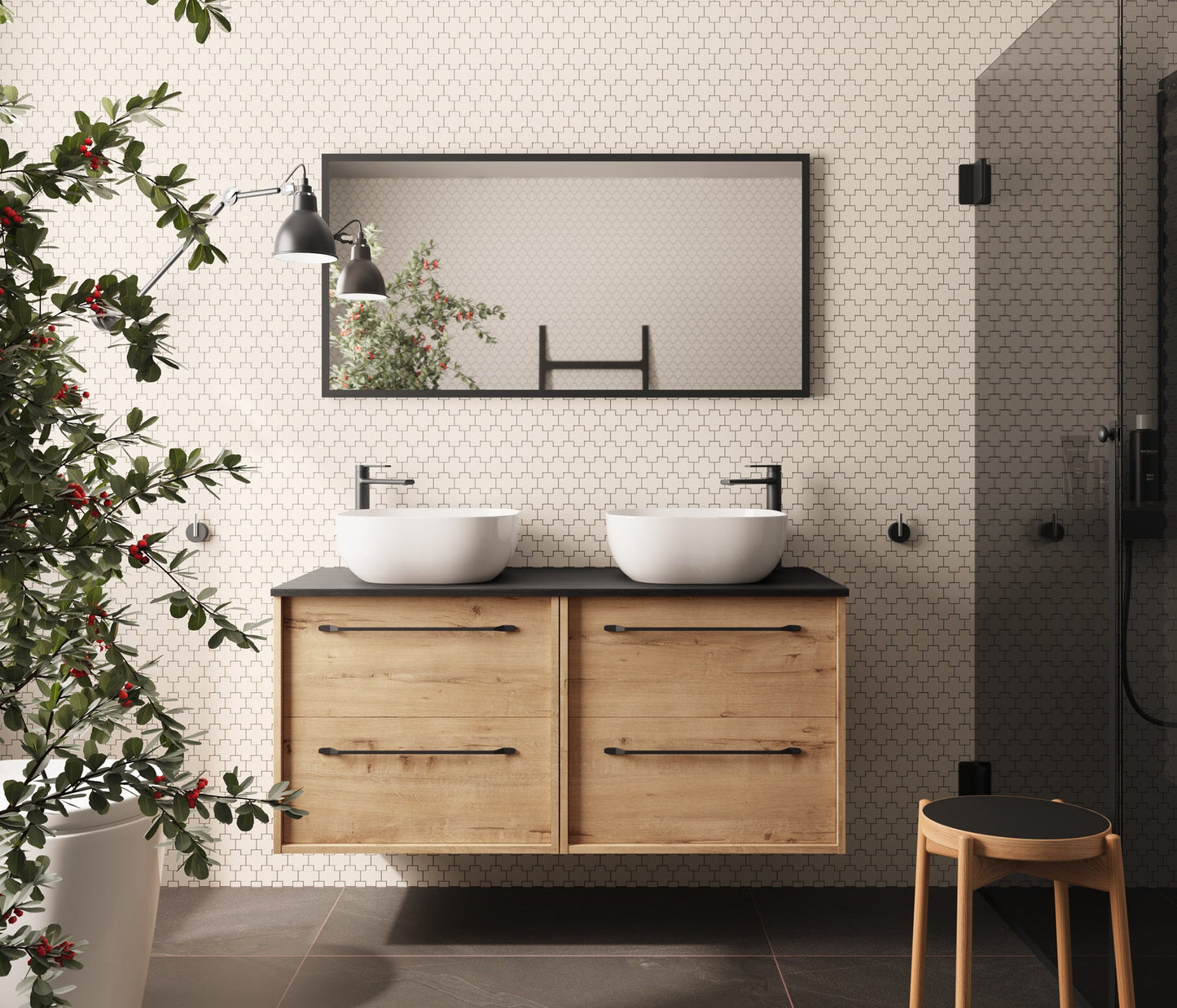 BATHME LENNOX Conjunto Mueble de Baño Completo con Encimera 120 Roble Ostippo Ebony