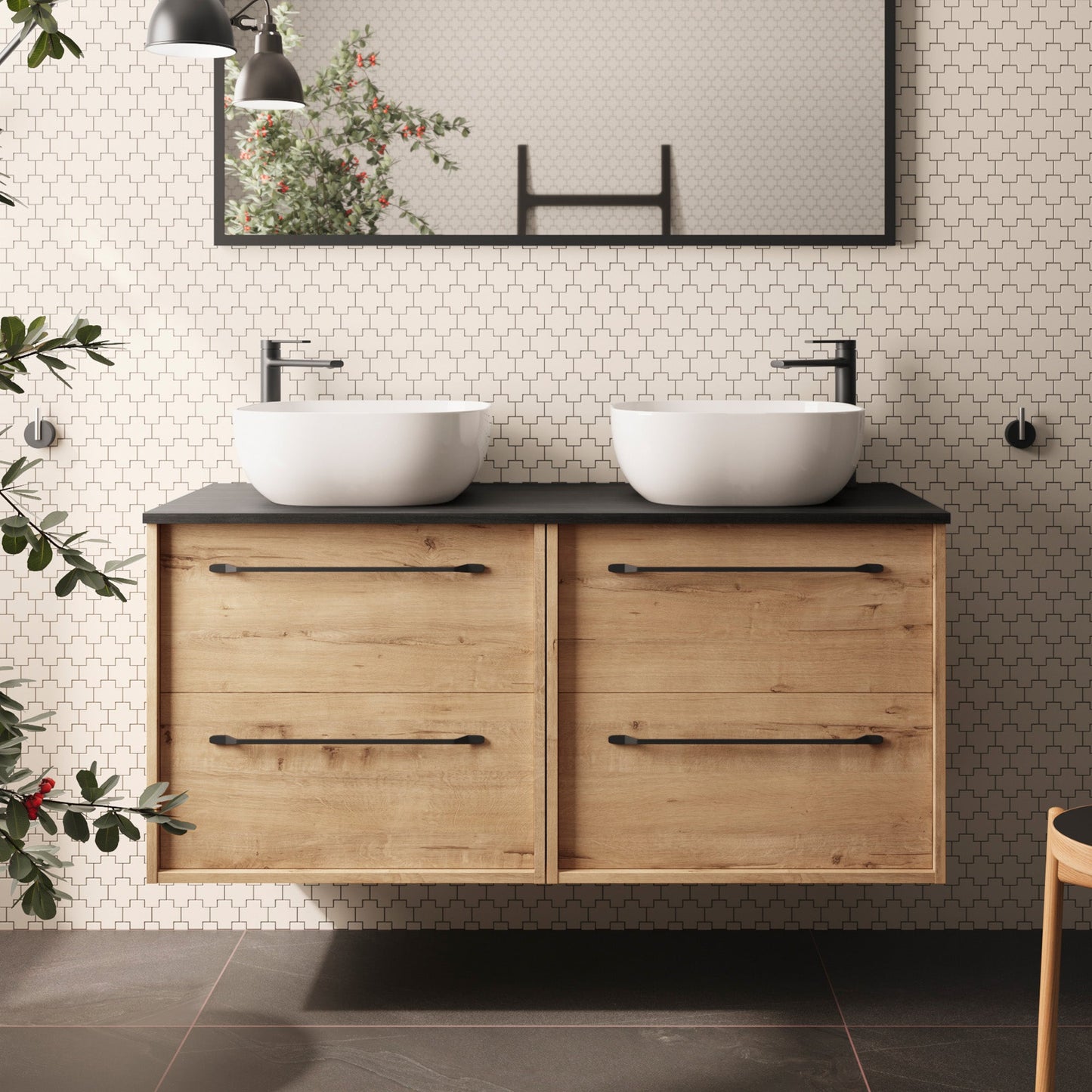 BATHME LENNOX Mueble de Baño con Lavabo y Encimera 120 Roble Ostippo Ebony