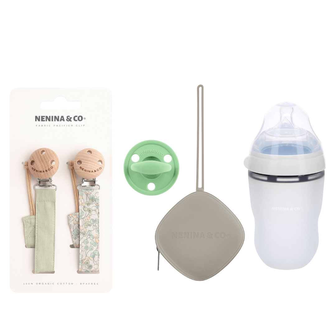 Kit de Biberón y Chupete Clásico con Chupeteros de Algodón para Bebé Recién Nacido | Nenina & Co