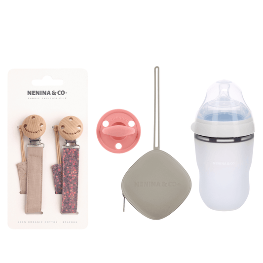 Kit de Biberón y Chupete Clásico con Chupeteros de Algodón para Bebé Recién Nacido | Nenina & Co