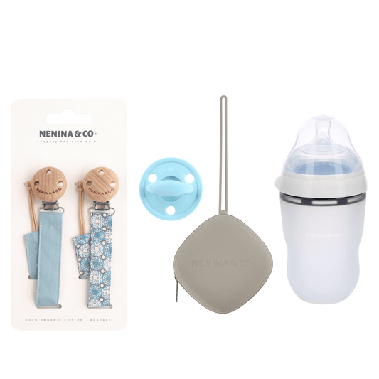 Kit de Biberón y Chupete Clásico con Chupeteros de Algodón para Bebé Recién Nacido | Nenina & Co