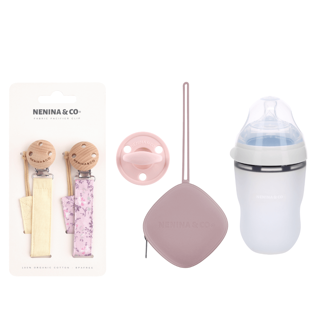 Kit de Biberón y Chupete Clásico con Chupeteros de Algodón para Bebé Recién Nacido | Nenina & Co
