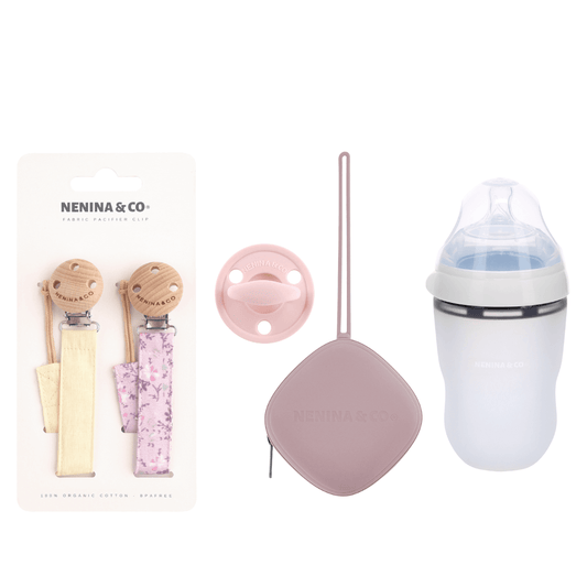 Kit de Biberón y Chupete Clásico con Chupeteros de Algodón para Bebé Recién Nacido | Nenina & Co