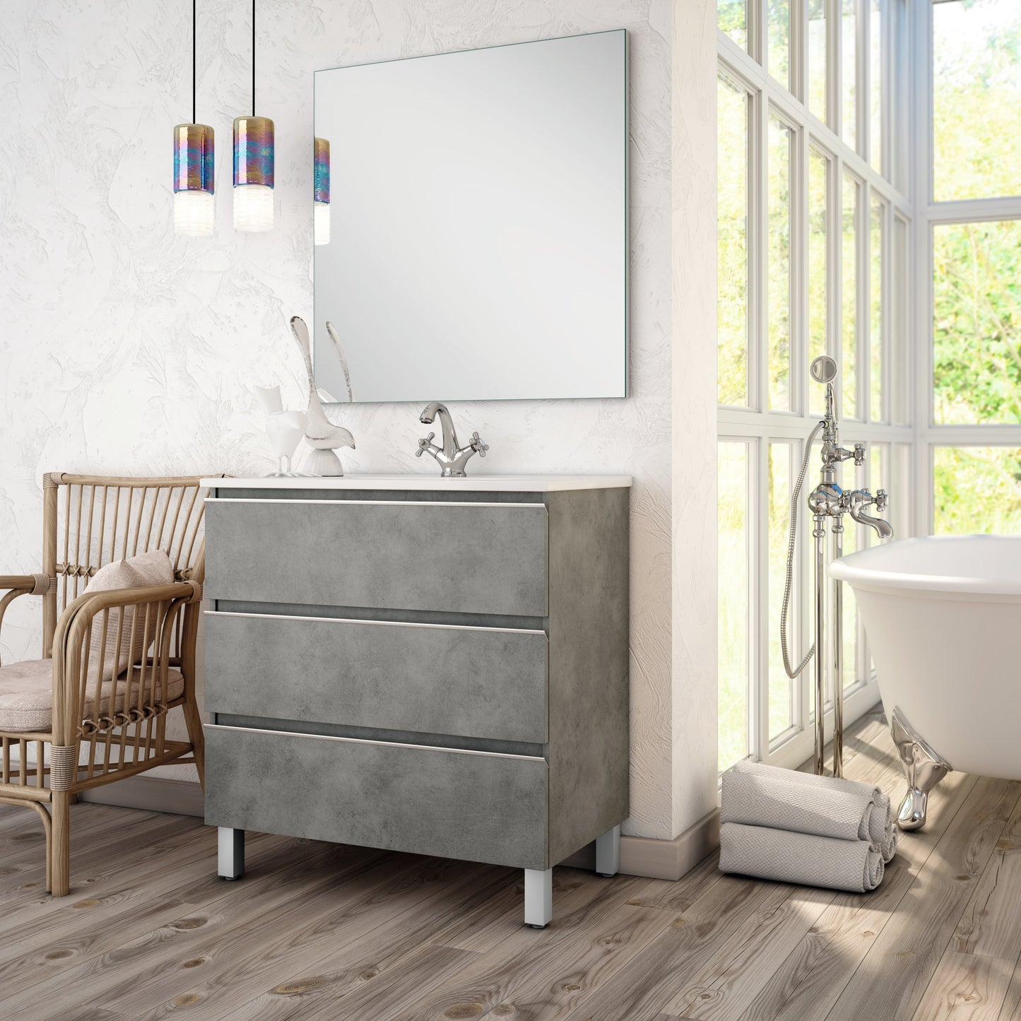 BATHME MADISON TOP Conjunto Completo Mueble 3 Cajones Cemento