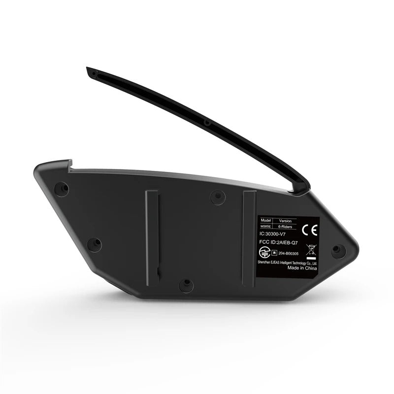 Black plastic electronic device with sleek, modern design and curved edges, featuring a removable cover.
