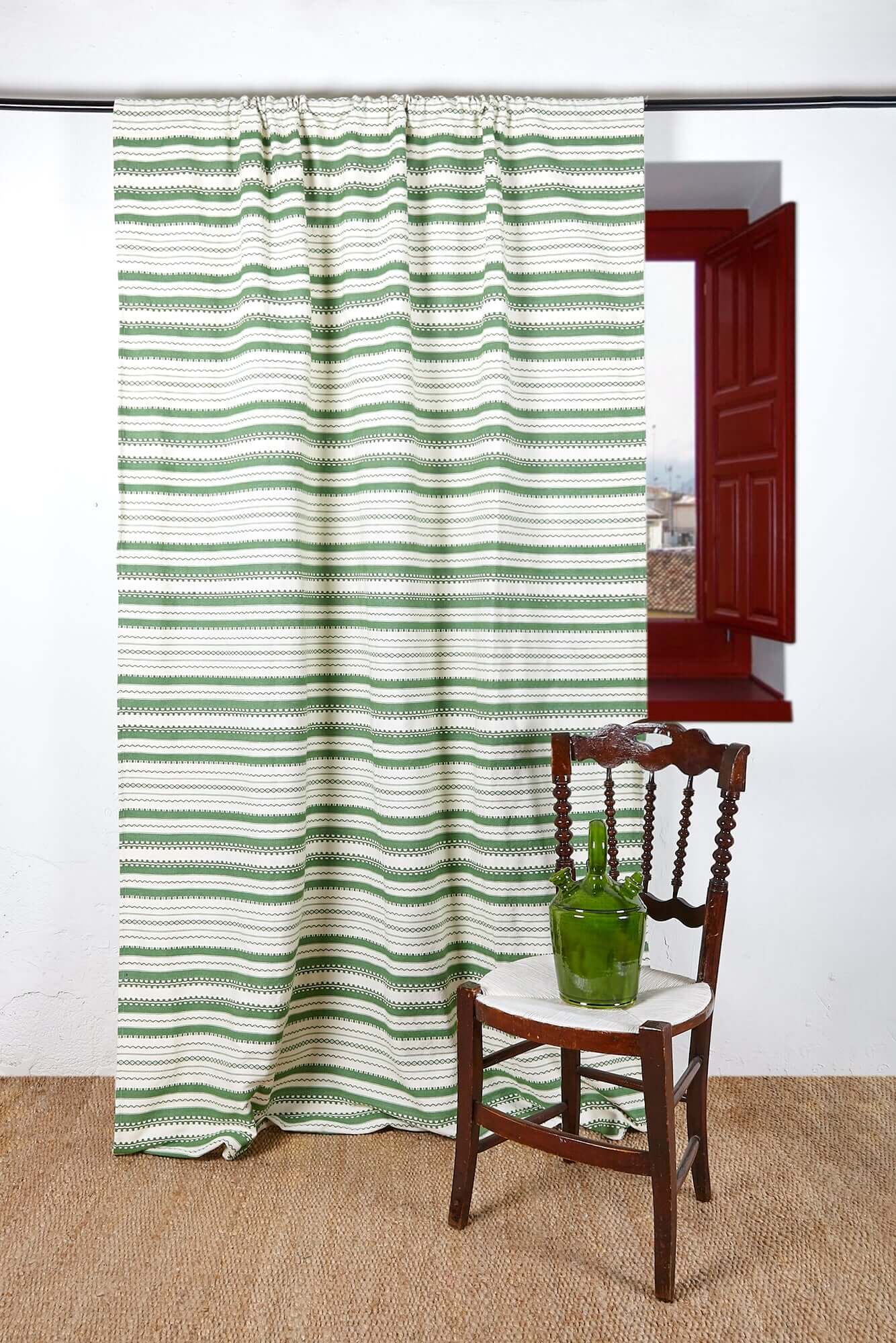 Cortina Alpujarra Verde Blanco Artesanal 155x225cm