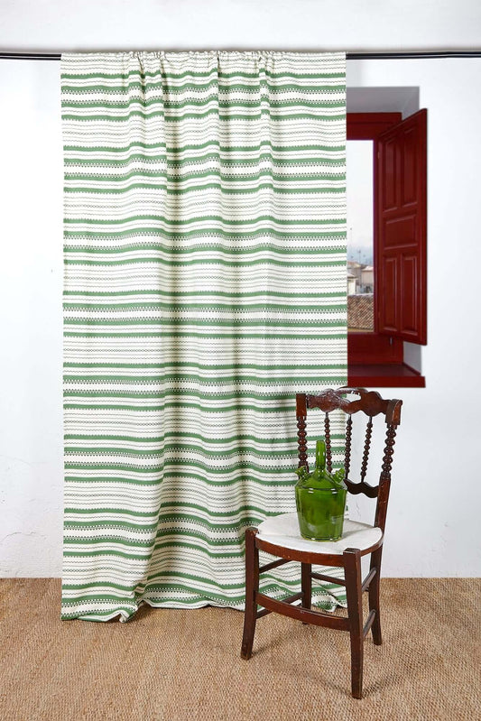 Cortina Alpujarra Verde Blanco Artesanal 155x225cm