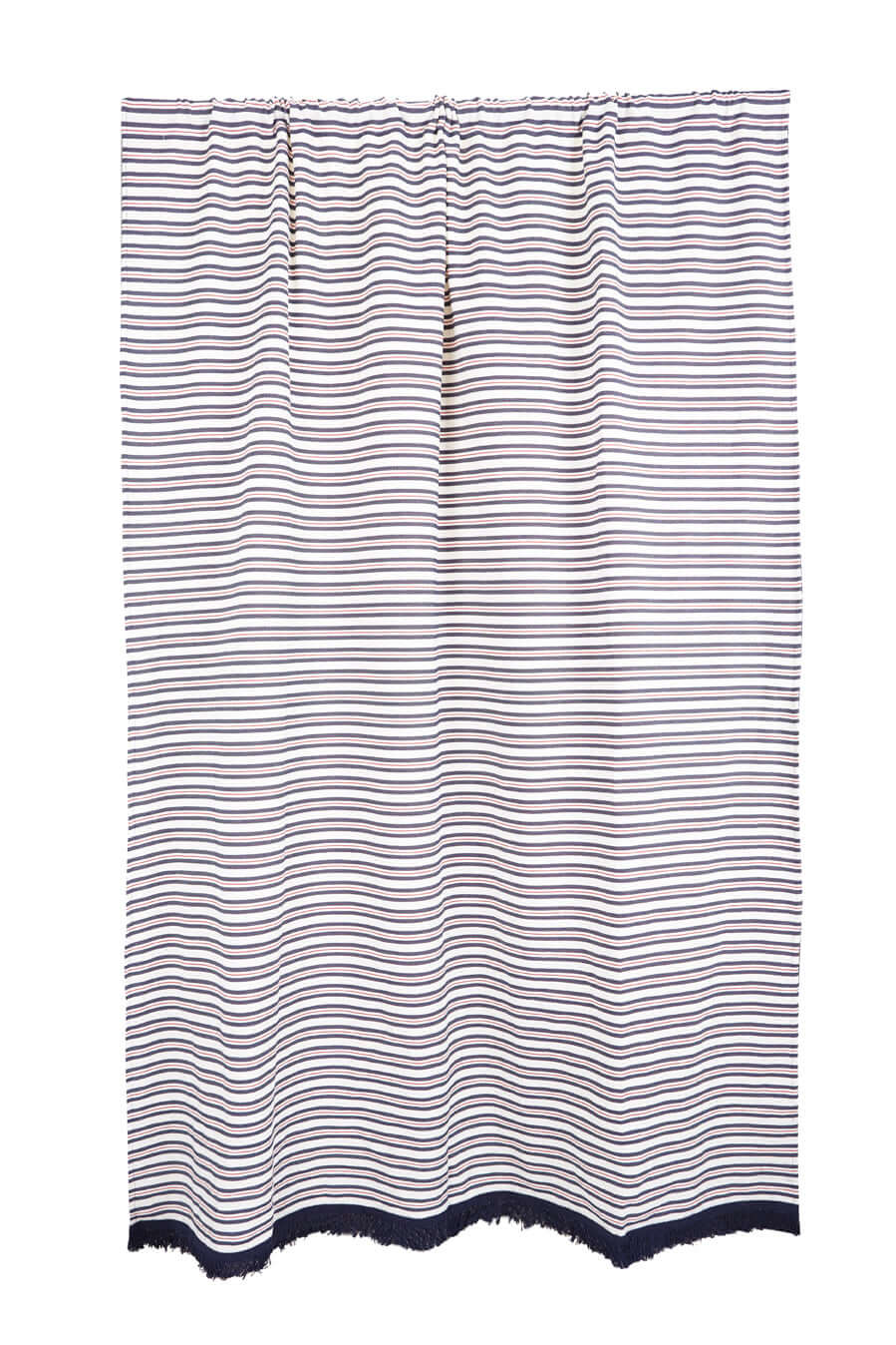 Cortina loneta rayas azul marino blancas rojas 155x225cm completa con fleco azul - cortina algodón terraza España