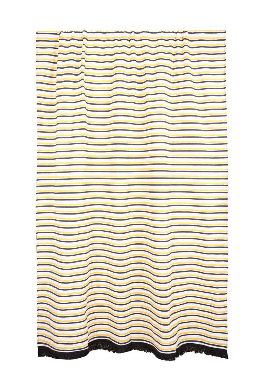 Cortina loneta rayas amarillas negras blancas 155x225cm completa con fleco negro - cortina algodón terraza España