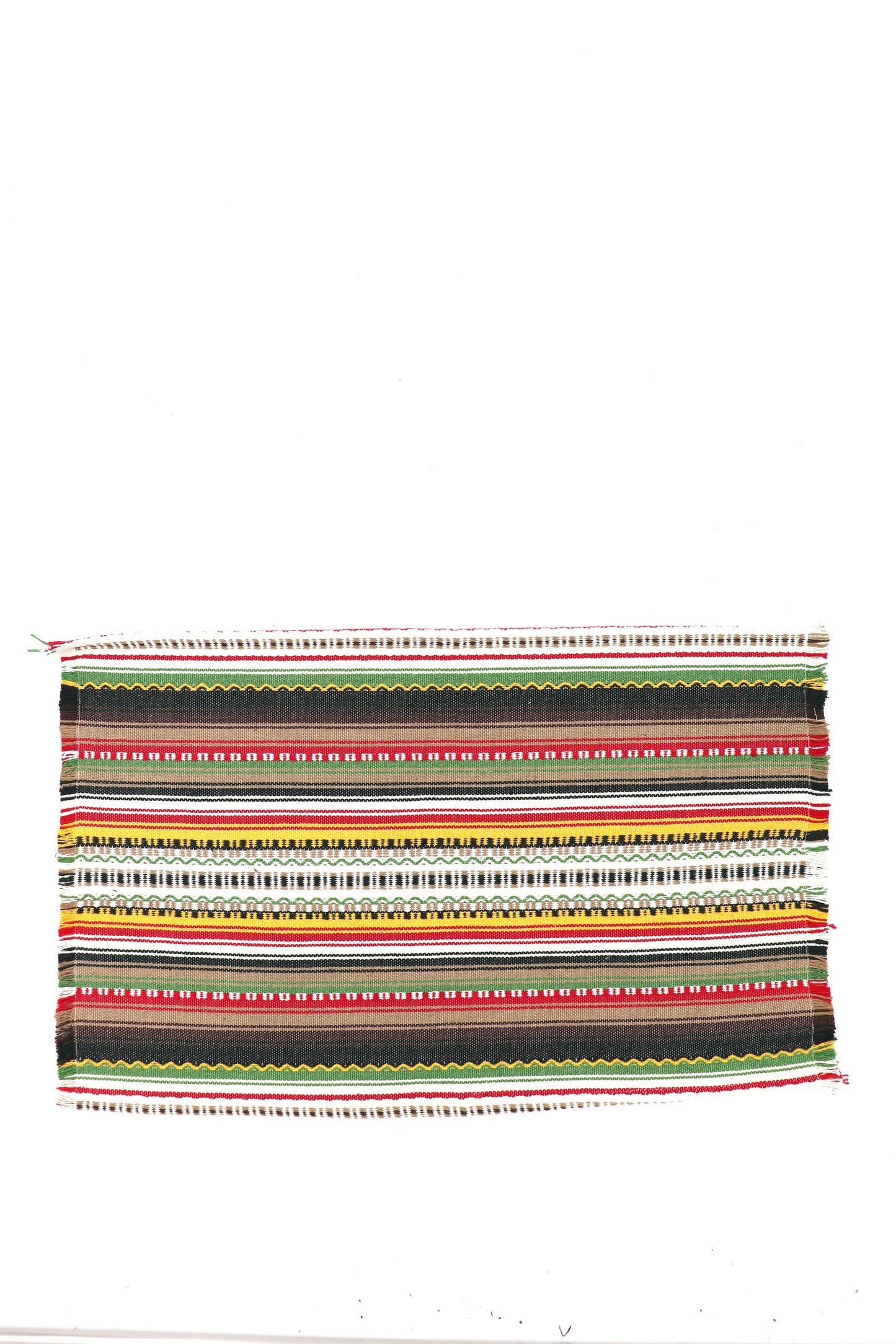 Mantel de mesa de lino con rayas verdes, rojas y amarillas, estilo artesanal, 60x120 cm.