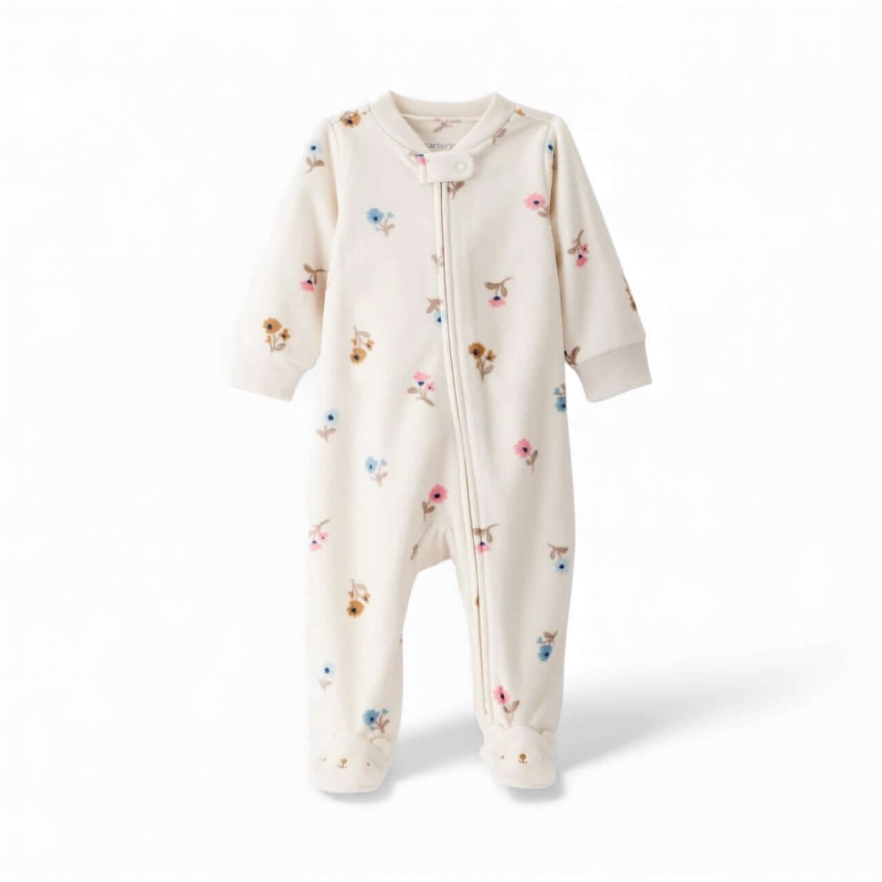 Pijama enterizo microfleece crema floral con pies 3D