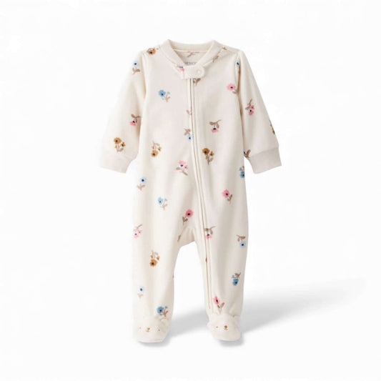 Pijama enterizo microfleece crema floral con pies 3D