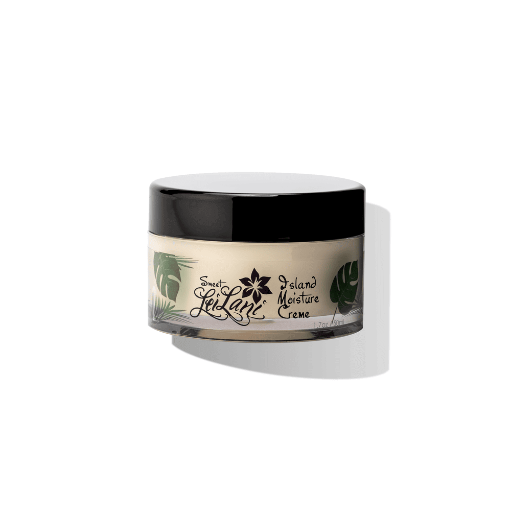 Island Moisture Face and Hair Conditioner cream in jar, revitalizing skin and hair for sensitivity and damage.
