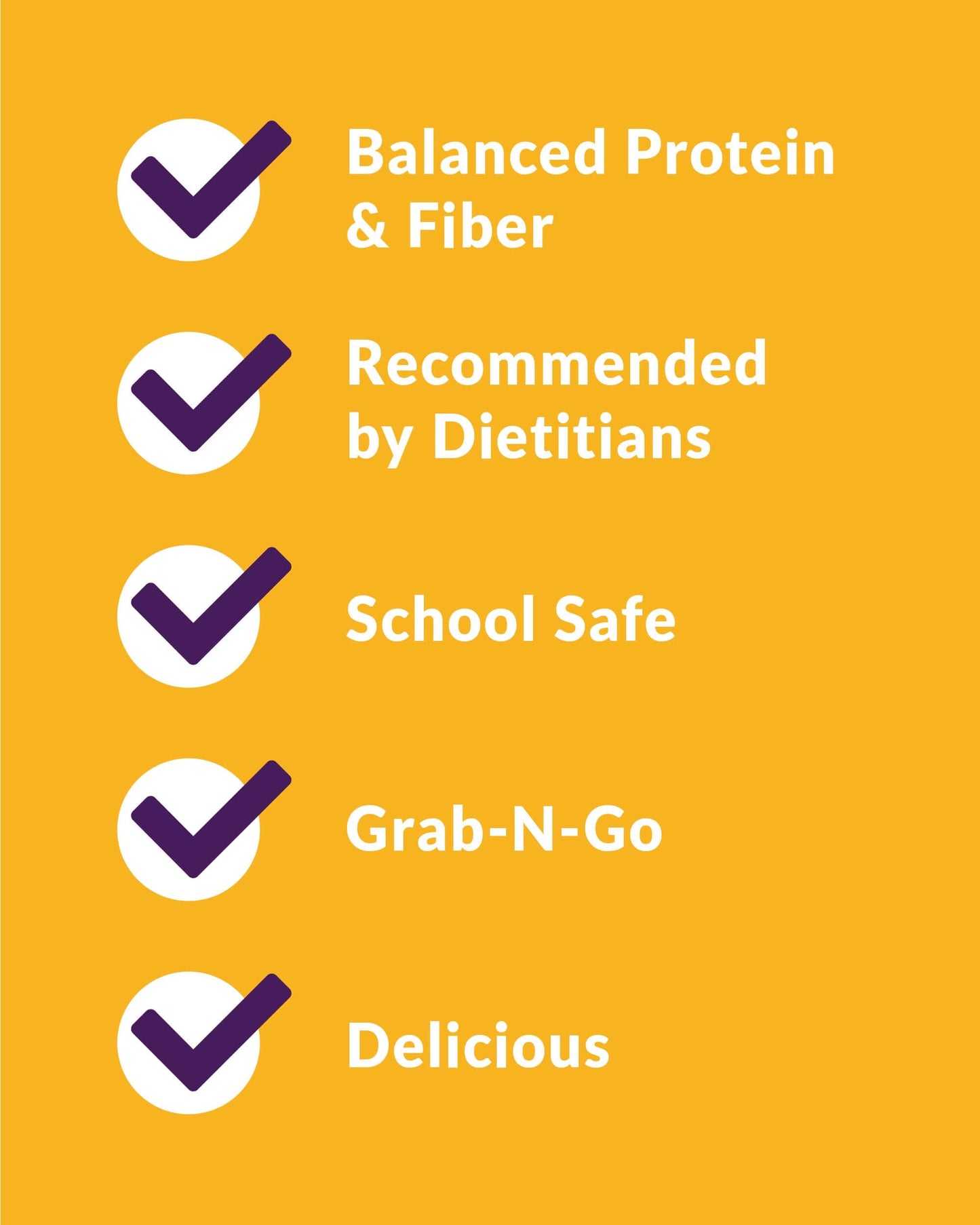 Infographic highlighting benefits of banana smoothie pouches: Balanced Protein & Fiber, Recommended by Dietitians, School Safe, Grab-N-Go, Delicious