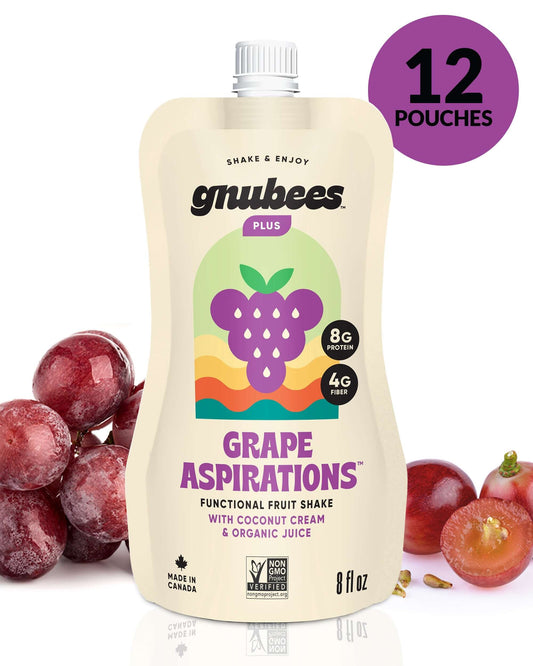 Grape protein shake pouches - Gnubees Plus 12 pack with 8g protein and fiber